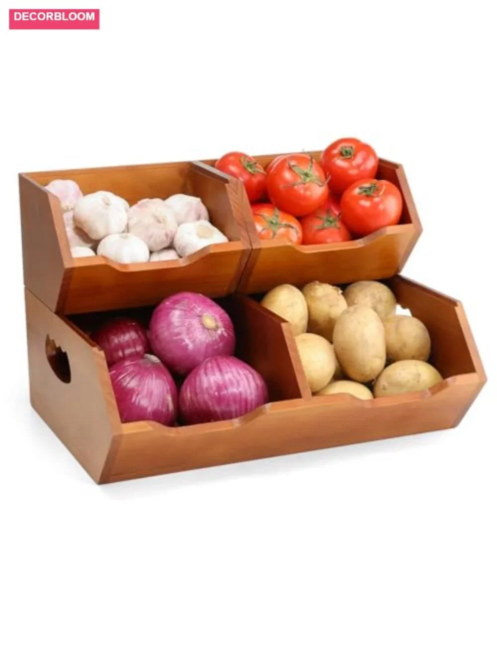 Wooden Stackable Pantry Storage Bins Set of 3 Kitchen Produce Organizer